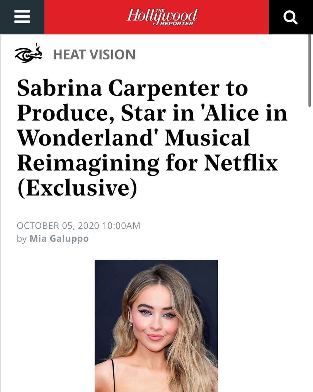 サブリナ・カーペンターのインスタグラム：「too excited for this... @netflix  at last productions 🥺🌹 we’re going to wonderland!」