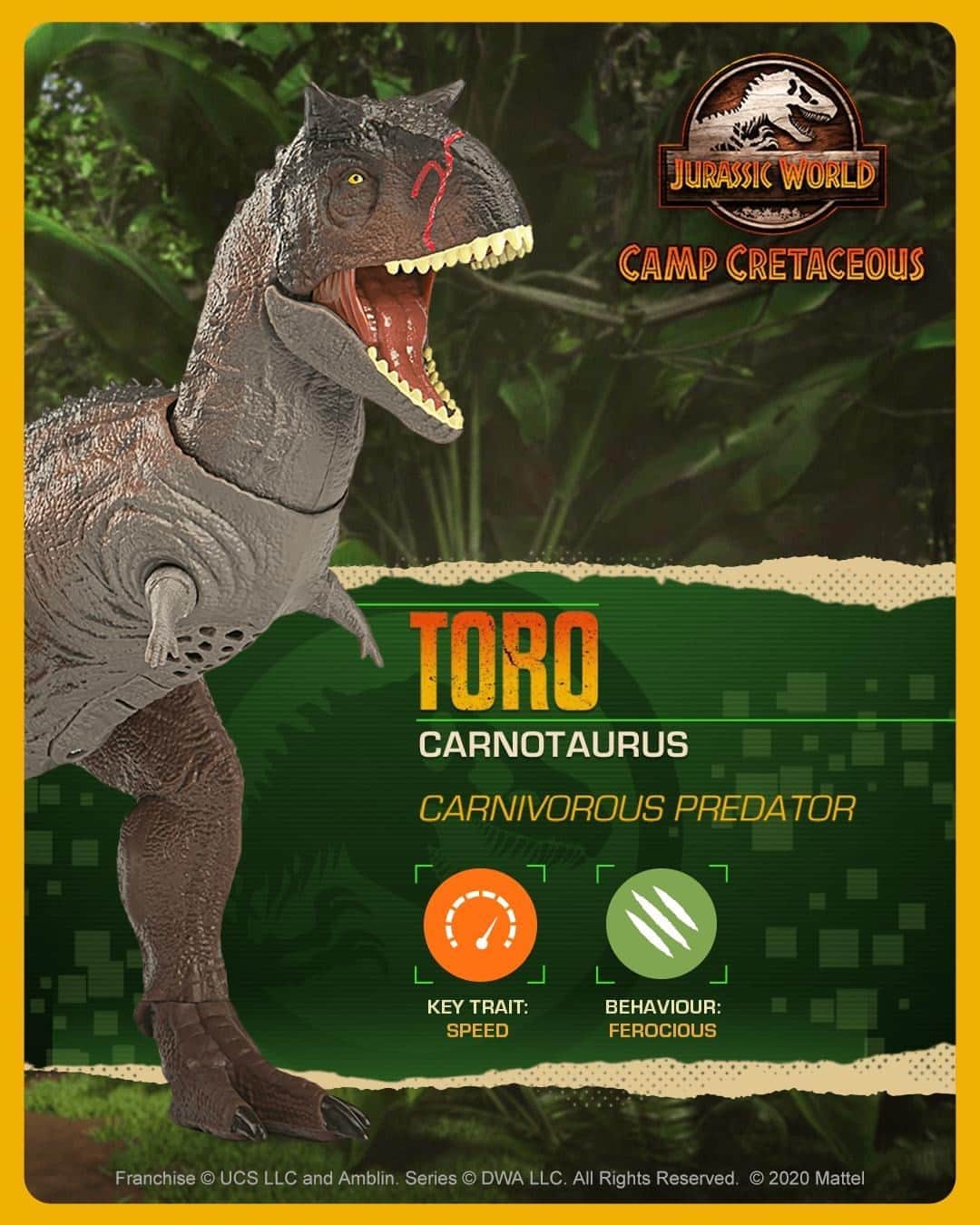 Mattelさんのインスタグラム写真 - (MattelInstagram)「It's not just the T. rex and Indominus Rex you need to worry about. The #JurassicWorld: #CampCretaceous Carnotaurus "Toro" is out in the world now too!」10月6日 3時31分 - mattel