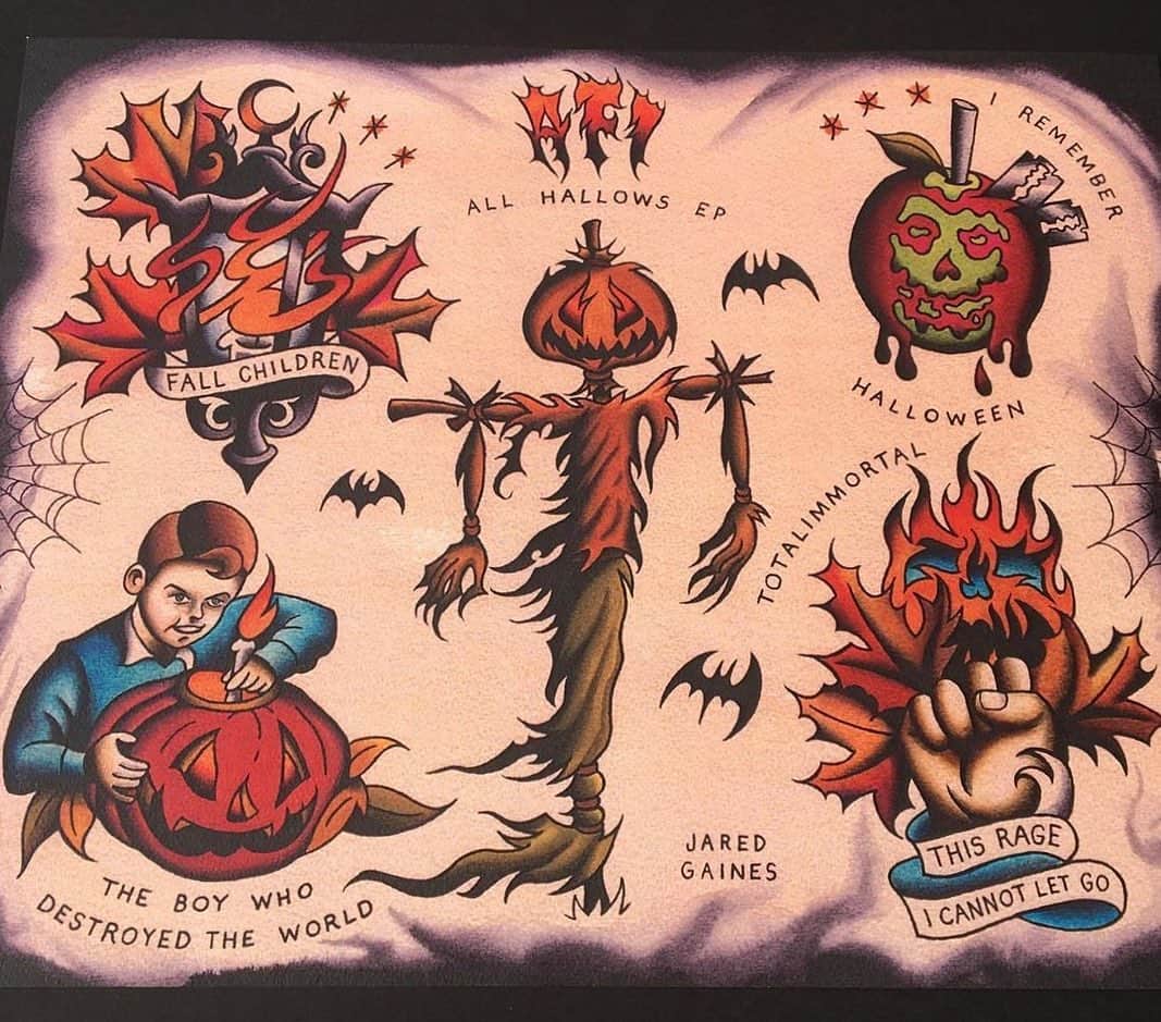 AFIのインスタグラム：「All Hallow’s EP turns 21. Here is some incredible art by @jaredgainesva, inspired by @alanforbes.」