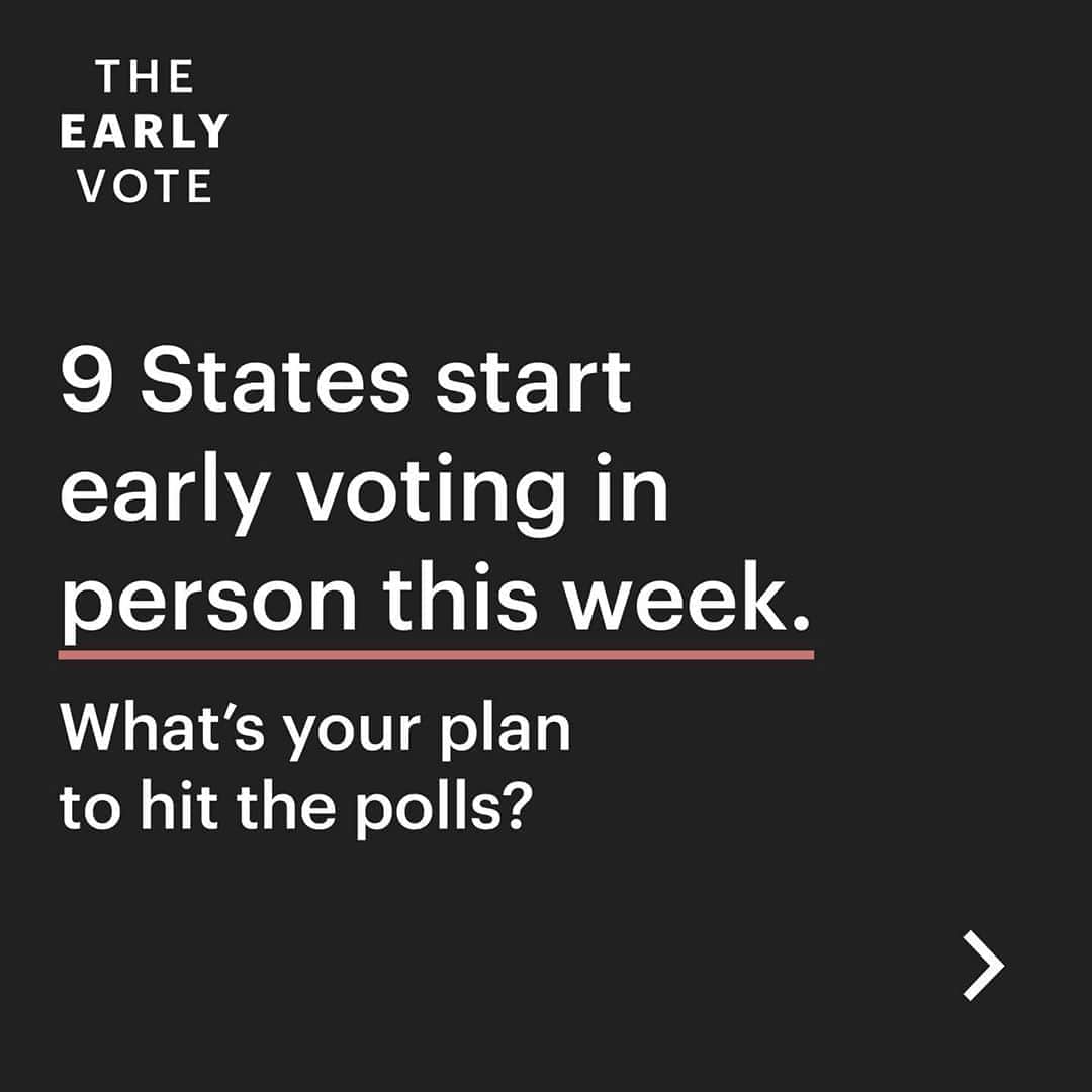 オリヴィア・パレルモのインスタグラム：「First week of a new month means more states where you can officially #voteearly! You’re up Arizona, California, Indiana, Iowa, Maine, Nebraska, New Mexico, Ohio, and  South Carolina. Make your voice heard, get out and #vote 🗣✅ #theearlyvote」