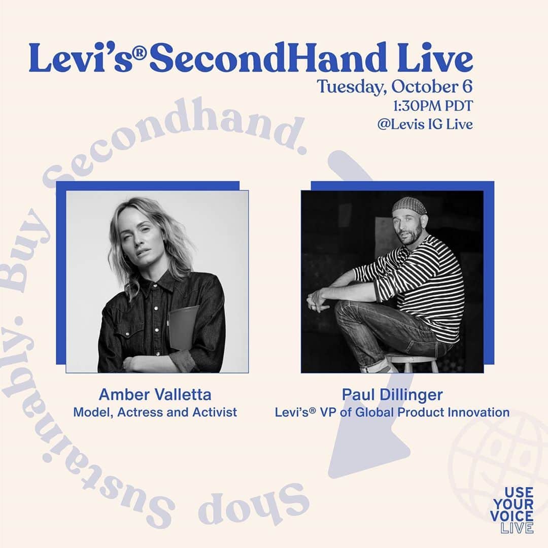 Levi’sさんのインスタグラム写真 - (Levi’sInstagram)「SecondHand Live with model, actress and environmental activist, Amber Valletta, and Levi’s VP of Global Product Innovation, Paul Dillinger. Tune in tomorrow, October 6th at 1:30 PM PDT to hear @ambervalletta and @padillinger talking about a circular supply chain and why it’s important to keep products in use longer and to design with circularity in mind. #LevisSecondHand」10月6日 5時24分 - levis