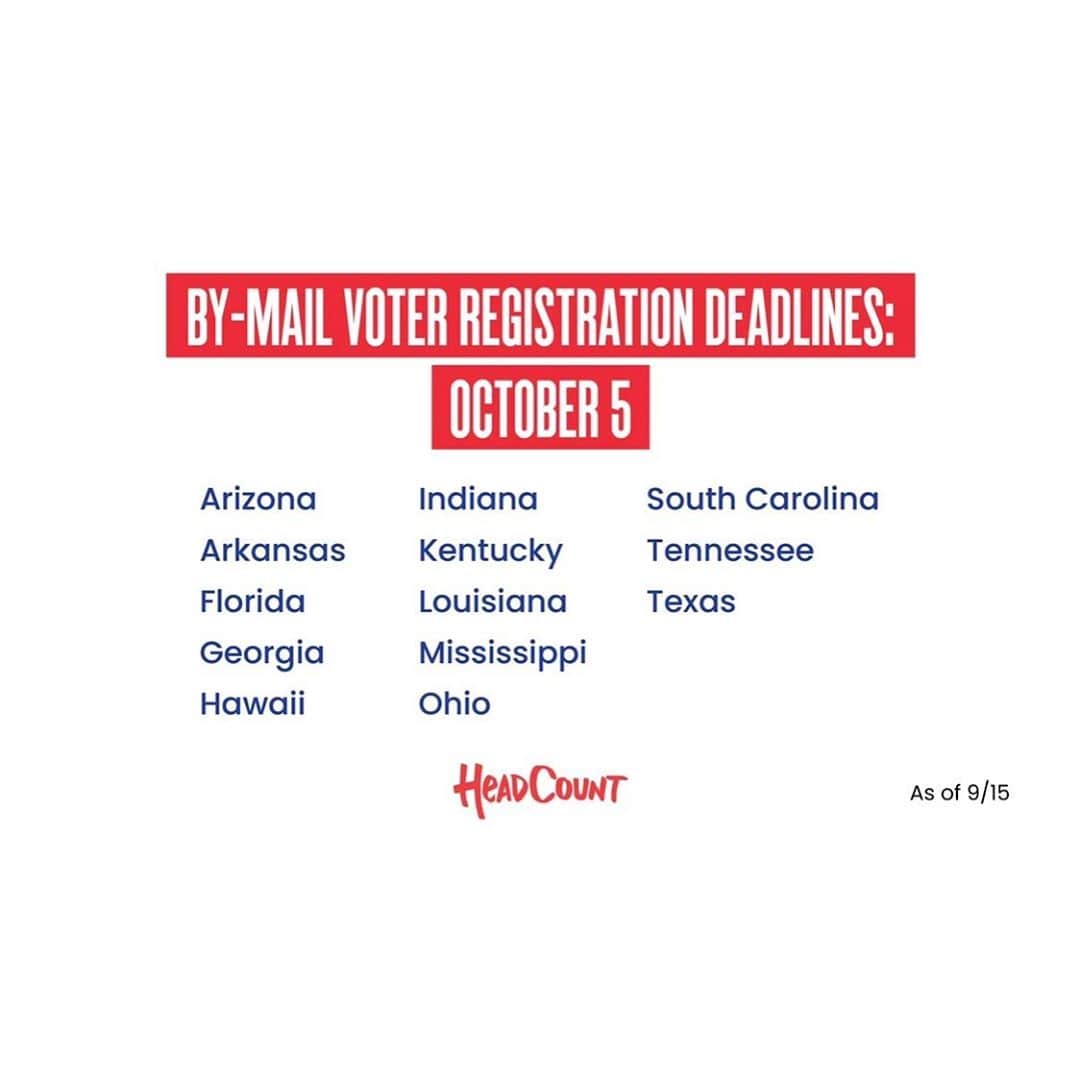ジェイソン・ムラーズさんのインスタグラム写真 - (ジェイソン・ムラーズInstagram)「13 states have voter registration deadlines today 10/5. Are you registered and ready to vote? Visit HeadCount.org.」10月6日 7時15分 - jason_mraz
