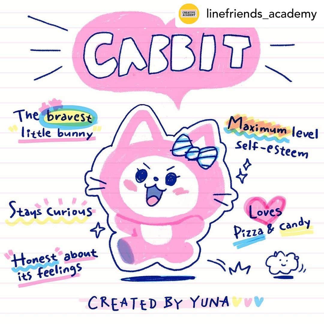 LINE FRIENDSさんのインスタグラム写真 - (LINE FRIENDSInstagram)「⠀  Say hello to Yuna’s lifelong friend, CABBIT! CABBIT is all the cuteness combined from a cat and a rabbit! 🐱🐰 #Lovely #Brave #LittleBunny 💕 ⠀ #CABBIT #Yuna #ITZY #MIDZY #Lifelongfriends #character #LINEFRIENDS #CreativeAcademy ⠀ Posted @withregram • @linefriends_academy  캣 + 래빗의 조합?! 🐱🐰 ⠀ 에너지 가득 넘치는 유나의 사랑스러운 평생 친구 #캐빗 과 인사해!💕 ⠀ #용감한 #막내토끼 #CABBIT #유나 #평생친구 #캐릭터 #있지 #믿지 #크리에이티브아카데미 #라인프렌즈 #ITZY #MIDZY #CreativeAcademy #LINEFRIENDS」10月2日 12時05分 - linefriends
