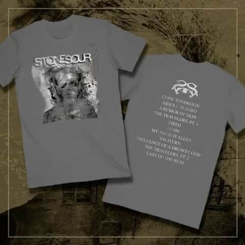 Stone Sourのインスタグラム：「To wrap up our ‘House of Gold & Bones, Part 1’ demos, we've released this vintage-inspired album tee, that features the artwork and tracklist of the record. Pick yours up at store.stonesour.com - link in story.」