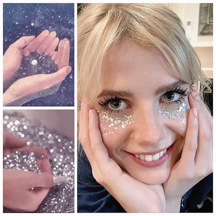 JO BAKERのインスタグラム：「L U C Y • B O Y N T O N 🇬🇧 Take the universe in your hands... ✨close your eyes and go on a cosmic dreamy journey. A little imagination and some quite time can be quite transportive and soothing... #cosmicfreckles on #lucyboynton a fast 1 min #makeup to bring a little joy and #glitter #sparkle to your day!! #jobakermakeupartist #meditation #cosmicconsciousness #healing #selflove #peace #calm #love #fun #art #2020 .....love to all!! ✨」