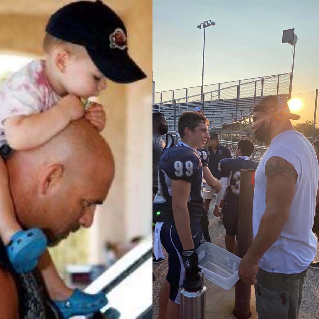 ビル・ゴールドバーグのインスタグラム：「#flashbackfriday Seems like the photo on the left was taken just yesterday!!! Our boy is growing up right before our eyes and we could not be more proud of his progress both on and off the field. Keep being you! Also gotta say what an awesome group of teammates he has! Hats off to the coaching staff👏 2-0  #TEAMme #championchargers #godblesstexas #youngman #progress #dreambig #hardworkpaysoff #limitless @ugaathletics @nfl #gogetsome #spear #jackhammer #whosnext #gageisnextinline @wwe #proudparents #dad」