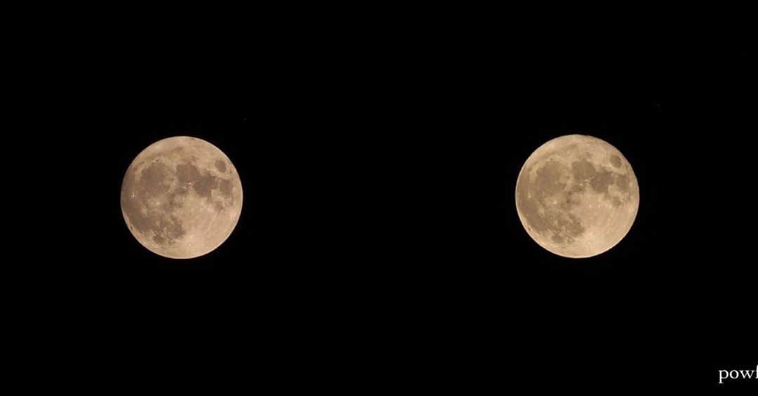 anemone_69のインスタグラム：「. 左 昨夜の月 (#中秋の名月 ) 右 今夜の月 . . #fullmoon #満月 #moon #月 #🌕 . . .」
