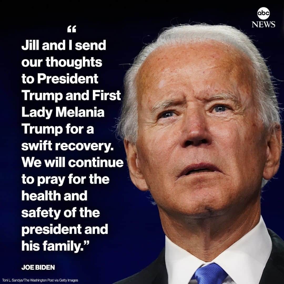 ABC Newsさんのインスタグラム写真 - (ABC NewsInstagram)「JUST IN: Joe Biden: "Jill and I send our thoughts to President Trump and First Lady Melania Trump for a swift recovery. We will continue to pray for the health and safety of the president and his family." #joebiden #potus #flotus #donaldtrump #melaniatrump #coronavirus」10月2日 21時53分 - abcnews