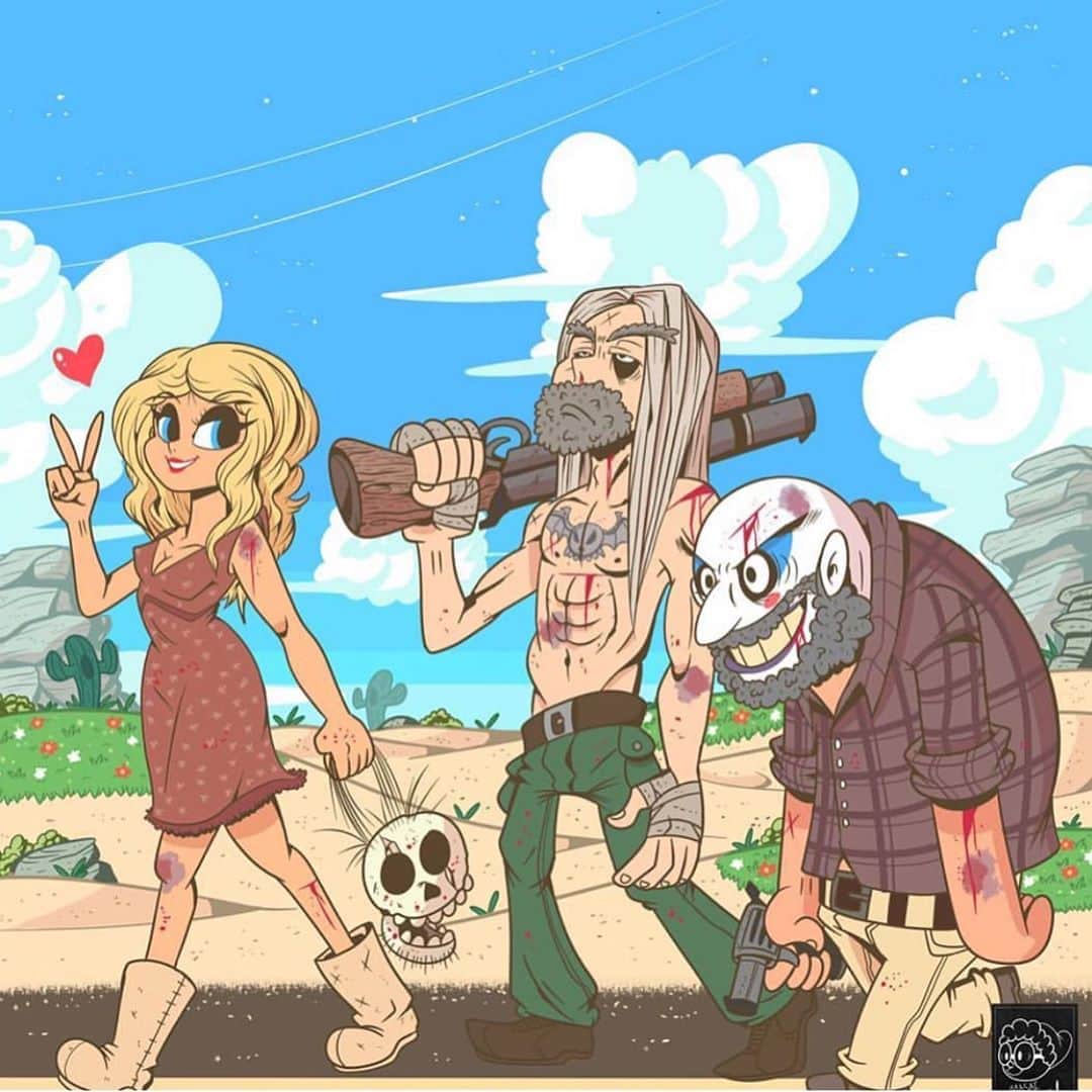 ロブ・ゾンビのインスタグラム：「Hey hey hey ! It’s Fan Art Friday! Once we found some talented folks out there in Instagram land. Do you see yours? I don’t know who did these so post in comments if it’s you! #fanartfriday #robzombie #sherimoonzombie #jeffdanielphillips #billmoseley #richardbrake #sidhaig #TheLordsOfSalem #houseof1000corpses #thedevilsrejects #31 #3fromhell #halloween」