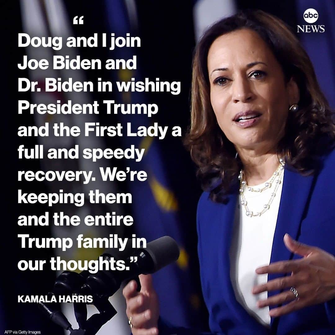 ABC Newsさんのインスタグラム写真 - (ABC NewsInstagram)「Kamala Harris: "Doug and I join Joe Biden and Dr. Biden in wishing President Trump and the First Lady a full and speedy recovery. We’re keeping them and the entire Trump family in our thoughts." #kamalaharris #donaldtrump #melaniatrump #coronavirus」10月2日 22時33分 - abcnews