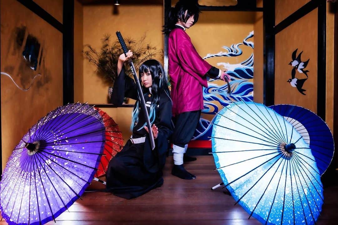 若月雅のインスタグラム：「【#鬼滅の刃／#コスプレ】 . . 🌫🌊🌫🌊🌫霞柱 ×  水柱🌊🌫🌊🌫🌊 . . . #cosplay #コスプレイヤーさんと繋がりたい  #レイヤー #時透無一郎 #冨岡義勇 #カメラマンと繋がりたい」