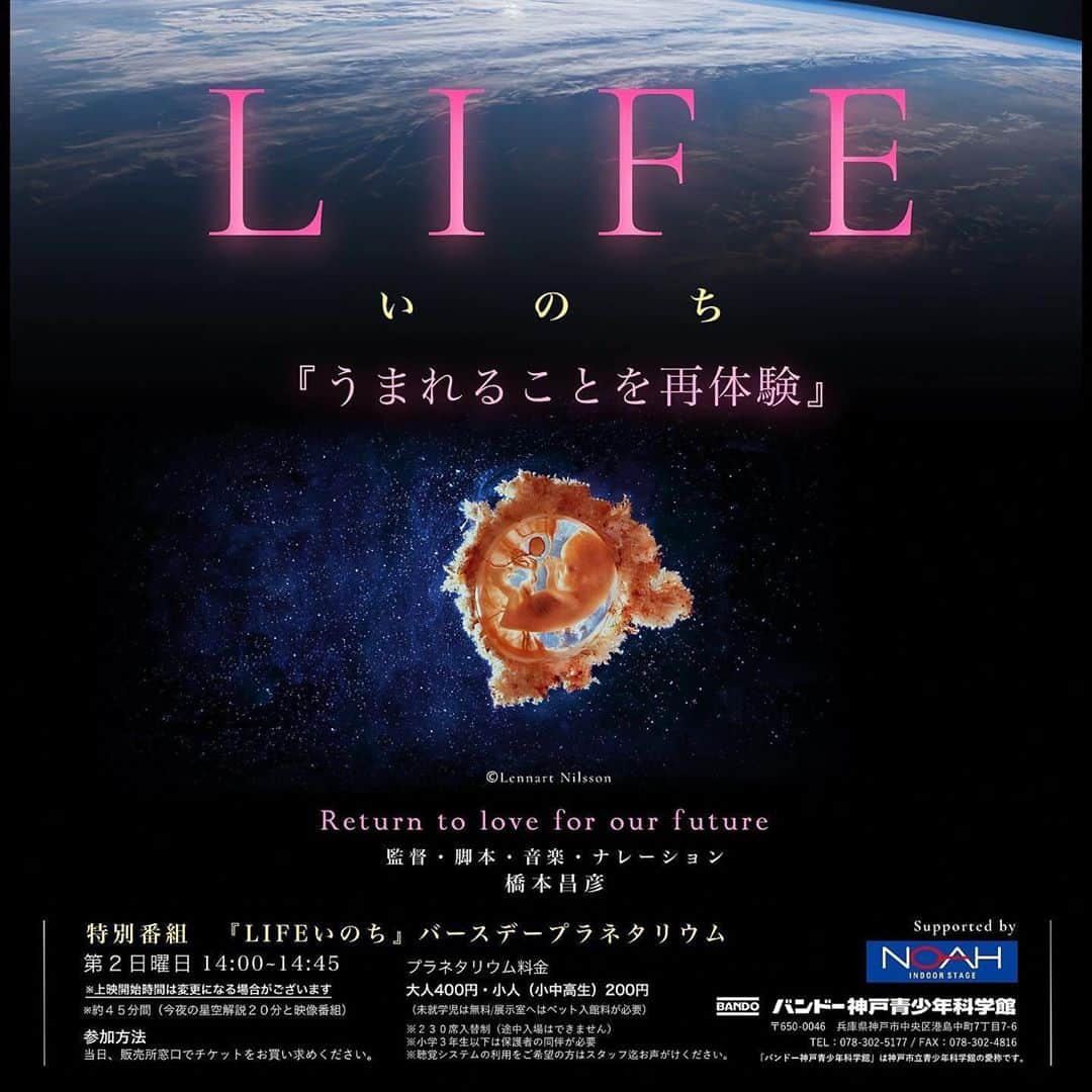 橋本昌彦さんのインスタグラム写真 - (橋本昌彦Instagram)「10月11日、11月8日の バンドー神戸青少年科学館 バースデープラネタリウム上映の定員が100名から230名になりました✨　  遠方からせっかくいらしてくださっても満席で入れない状況が続いておりましたが やっとお入りいただけるのではないかと思います^ ^  今、このタイミングで見る「LIFEいのち」は、心に響くものがあります。  癒しのひと時を どうぞお楽しみくださいませ。  今月、来月も全国にテニススクールを展開するノアインドアステージ株式会社様のご提供により上映されます  なお姫路科学館でも 土日の9時45分から毎週上映されていますので、ぜひそちらも、お楽しみくださいませ〜  LIFE education 10月31日in 長野　蓼科  https://peraichi.com/landing_pages/view/lifenagano2020  #lifeいのち #橋本昌彦 #ノアインドアステージ #社会貢献活動 #バンドー神戸青少年科学館 #kobe #神戸 #神戸観光 #神戸ランチ #プラネタリウム #読売新聞 #ありがとうございます #スポンサー #sdgs #感動をありがとう #いのち #うまれてきてくれてありがとう #デートスポット #おでかけ #おでかけスポット #旅」10月2日 16時27分 - masahikohashimoto