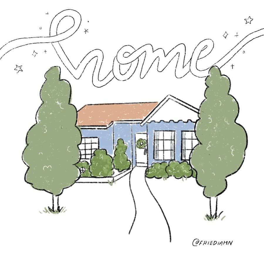 フリーディアのインスタグラム：「October is here! Challenging myself to draw more this month. ✏️ will be participating in #peachtober20 or aka  #inktober Today’s prompt was #home by @sup.peach  I’ve always loved seeing those personalized home illustrations so I gave it a go!  #house #homeillustration #homes #drawing #handdrawn #october #friediamn  * * 10月に入りました。今月はもっと絵を描くようにしたいのでインクトーバーというチャレンジに挑戦します。今日は「ホーム」というテーマです！」