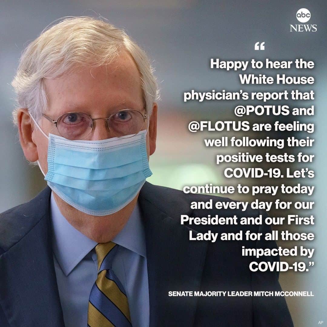 ABC Newsさんのインスタグラム写真 - (ABC NewsInstagram)「Senate Majority Leader Mitch McConnell: "Let’s continue to pray today and every day for our President and our First Lady and for all those impacted by COVID-19."」10月2日 22時54分 - abcnews