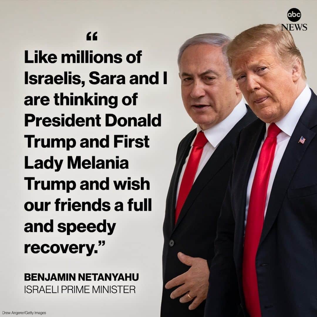 ABC Newsさんのインスタグラム写真 - (ABC NewsInstagram)「Israeli Prime Minister Benjamin Netanyahu: "Like millions of Israelis, Sara and I are thinking of President Donald Trump and First Lady Melania Trump and wish our friends a full and speedy recovery." #potus #flotus #donaldtrump #melaniatrump #benjaminnetanyahu #coronavirus」10月2日 17時30分 - abcnews