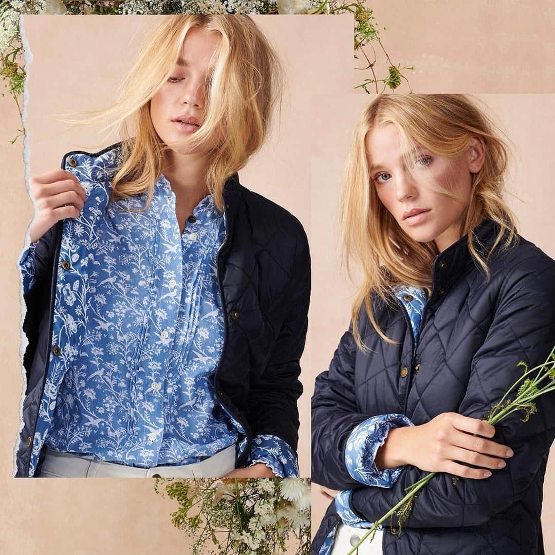 ローラアシュレイのインスタグラム：「Simply stylish; The Spruce from the #BarbourLauraAshley collection is a classic quilted jacket, updated with an archival wildflower print from the Laura Ashley Archive.⁣ ⁣ First introduced in 1976, 'Shepherd’s Purse' is a print featuring distinctive heart-shaped seedpods that inspired the name.⁣ ⁣ Discover the limited edition collection online at barbour.co.uk⁣ ⁣ #BarbourLauraAshley」