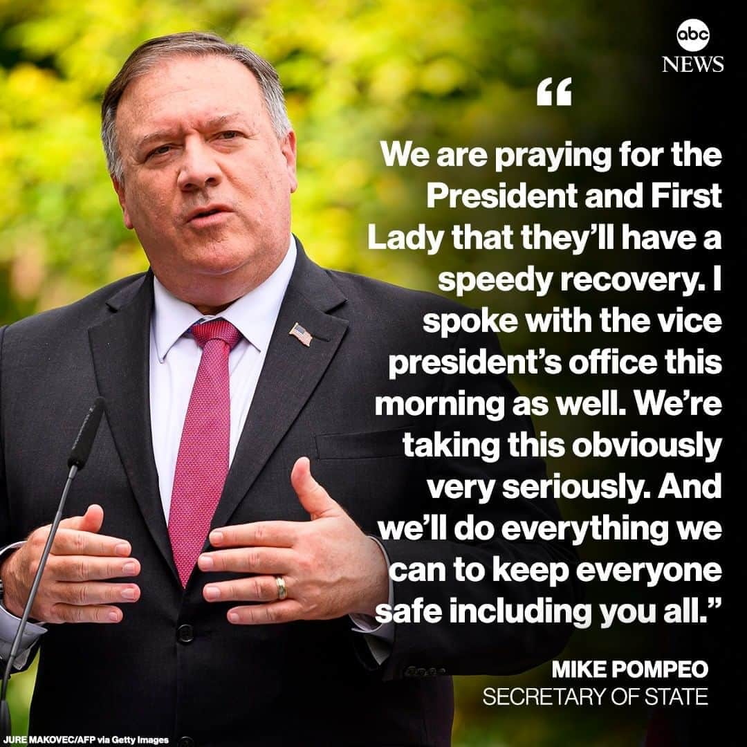 ABC Newsさんのインスタグラム写真 - (ABC NewsInstagram)「Sec. of State Mike Pompeo: "We are praying for the President and First Lady that they’ll have a speedy recovery." #potus #flotus #donaldtrump #melaniatrump #mikepompeo #coronavirus」10月2日 18時15分 - abcnews