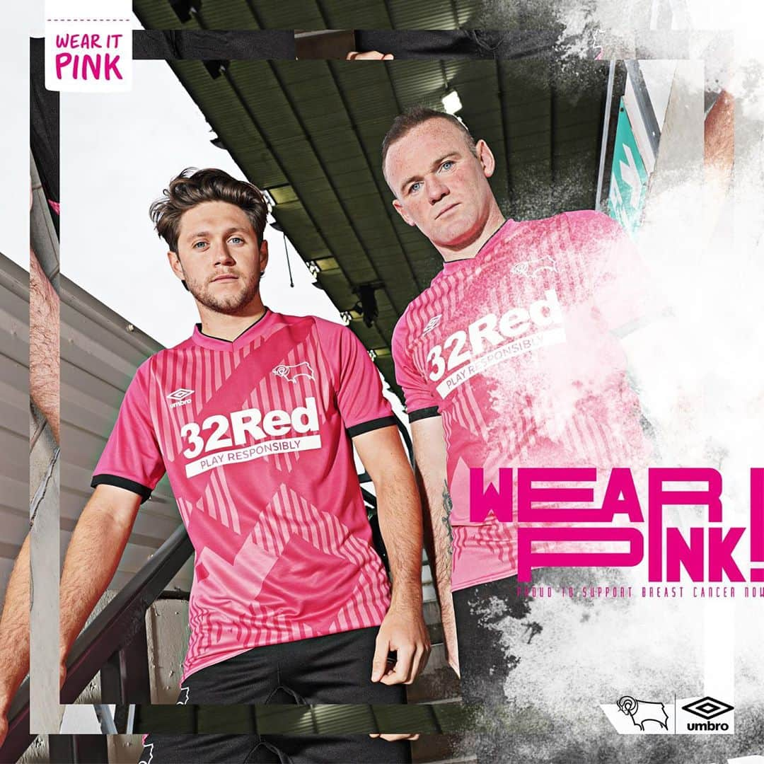 ウェイン・ルーニーのインスタグラム：「£5 from each sale of @dcfcofficial’s adult third strip is donated to @breastcancernow’s #WearItPink campaign, helping to make possible world-class research and life-changing care for everyone affected by breast cancer. Link in bio #BreastCancerAwarenessMonth @niallhoran」