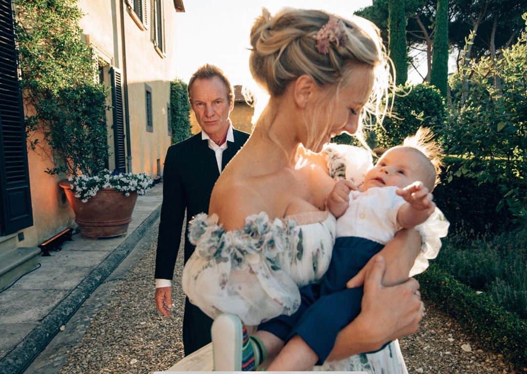 ミッキー・サムナーのインスタグラム：「This was when we decided to shoot an album cover at my wedding.  Just kidding.  Happy Birthday Daddio @theofficialsting. I love you, I love your camera face & thanking all our lucky stars you were born!!! 😍🥳🦄♥️♥️♥️♥️♥️♥️♥️♥️♥️」