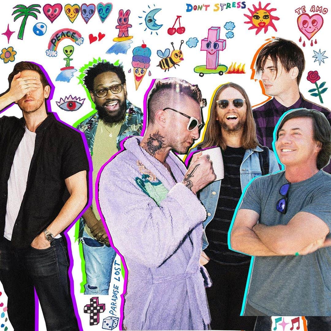 Maroon 5のインスタグラム：「Happy Friday 🌴💖👁🌸🐝🍒🌈(drawings by @iscreamcolour)」