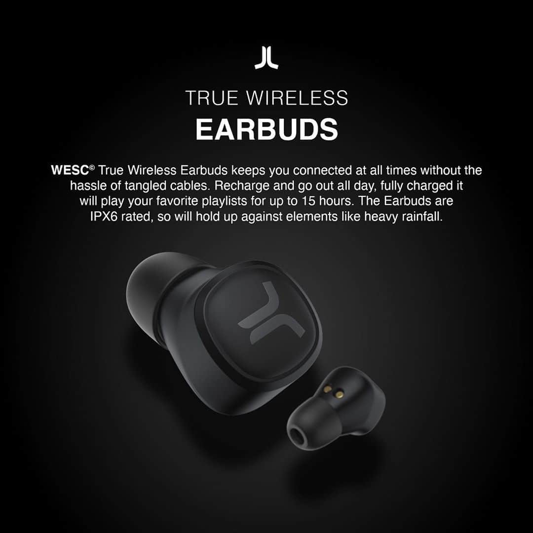 ウィーエスシーのインスタグラム：「Available online now: Our WeSC True Wireless Earbuds keeps you connected at all times without the hassle of tangled cables. Recharge and go out all day, fully charged it will play your favorite playlists for up to 20 hours. The Earbuds are iPX6 rated, so it will hold up against elements like heavy rainfall and high pressure water.  • • • • • • • #wesc #wescheadphones #wearethesuperlativeconspiracy #headphones #music #earphones #headphone #bluetooth #audio #headset #wirelessheadphones #airpods #earbuds #audiophile #wireless #bluetoothheadphones #iphone #earphone #hifi #tech #headphonebluetooth #sound #samsung #gadgets #apple #headsetbluetooth #headfi #technology #hypebeast #tlf」