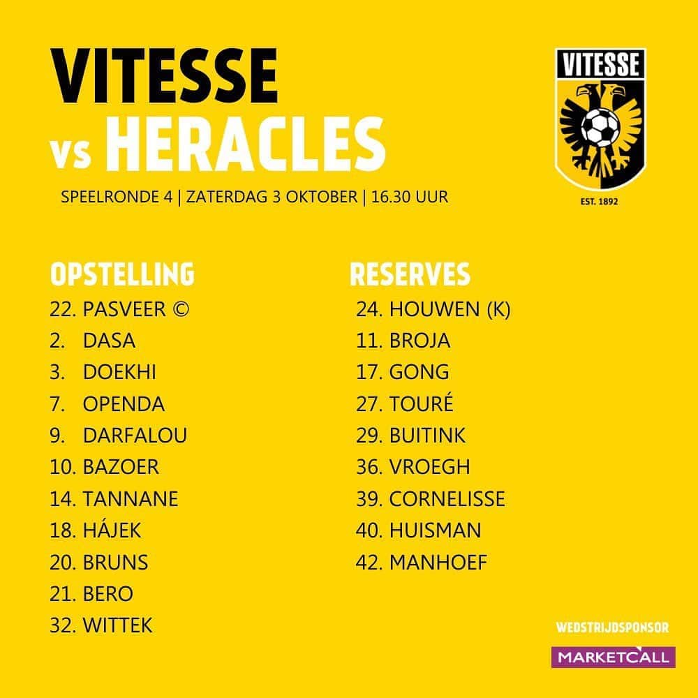 フィテッセさんのインスタグラム写真 - (フィテッセInstagram)「🚨 Opstelling  Come on boys!   #Vitesse #vither」10月3日 22時17分 - mijnvitesse