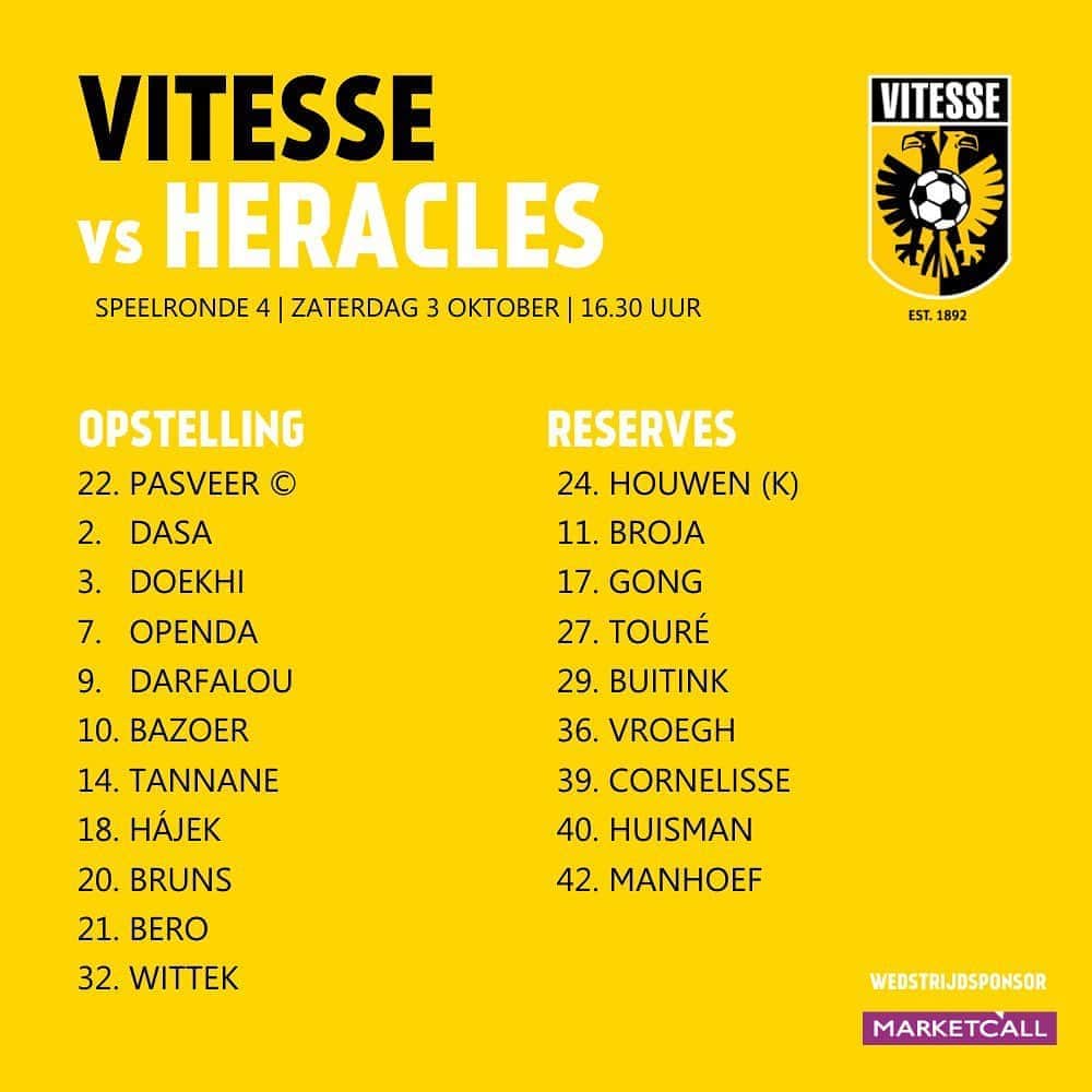 のインスタグラム：「🚨 Opstelling  Come on boys!   #Vitesse #vither」