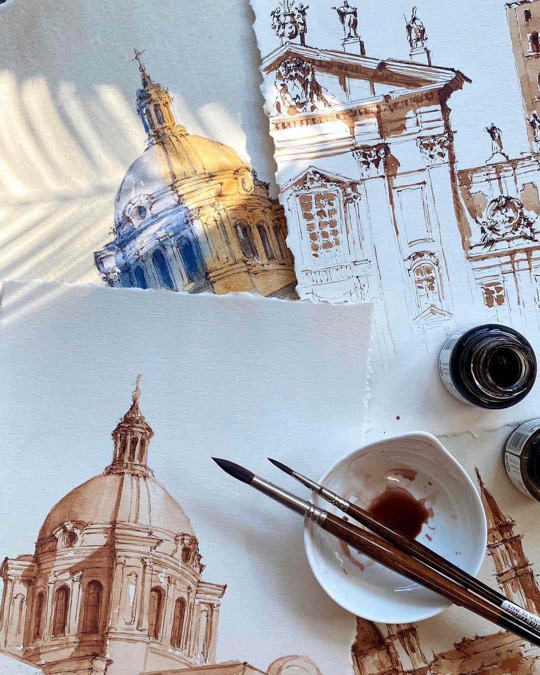 のインスタグラム：「A few watercolor and ink sketches from this summer」