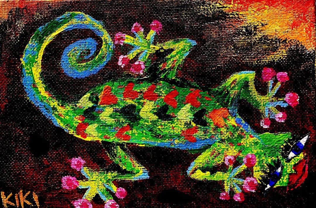 祐真キキさんのインスタグラム写真 - (祐真キキInstagram)「First Painting in Hawaii🌈  #hawaii #painting🎨 #gecko #colorful #artlovers #art」10月4日 11時54分 - kikisukezane