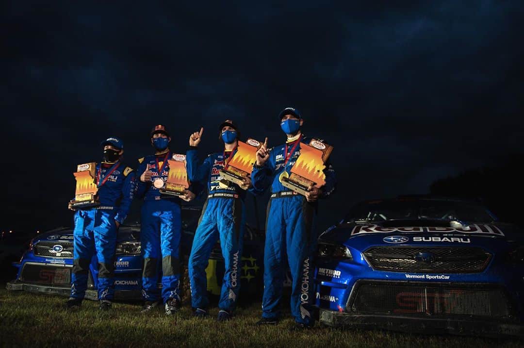 Subaru Rally Team USAさんのインスタグラム写真 - (Subaru Rally Team USAInstagram)「🍾🍾 Subaru #180 @BrandonSemenuk and John Hall (@john55sp) claim their first victory at the #ShowMeRally! It was a hard fought battle often separated by mere seconds with multiple lead changes all weekend, yet Subaru's newest team members emerged victors on the high speed and dusty forest roads of Missouri.  @TravisPastrana and @RhianonGelsomino kept up the pressure and after a last minute penalty for the points leader finish in 2nd in a 1-2 for #SubaruMotorsportsUSA! 🥳🤘🥳🤘  Final Times 1st Semenuk 52:38.7 2nd Pastrana +1:06.0 3rd Brennan +7:27.6  @ara_rally @subaru_usa @showmerally100aw #ARA_Rally」10月4日 9時30分 - subarumotorsportsusa