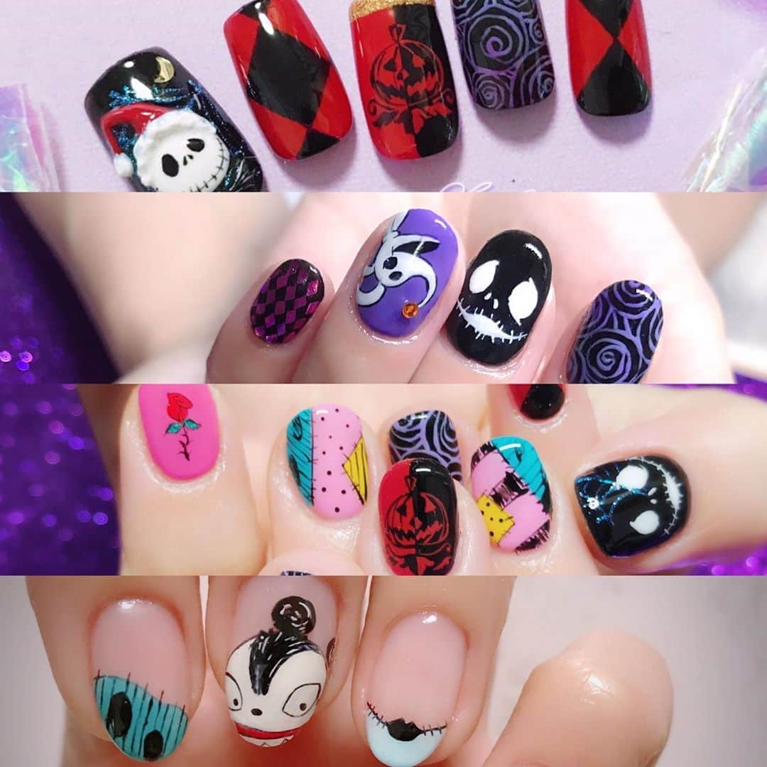 なかやまちえこのインスタグラム：「ジャックなHalloween🎃⠀ ⠀ #nail #nails #nailart #ネイル #美甲 #ネイルアート  #japanesenailart #manucure #japanesenails #manicurist #gelnails #أظافر #네일아트 #미용 #vẽmóng #ngườiđẹp  #เพ้นท์เล็บ #искусствоногтя #artedeuñas #เพ้นท์เล็บเจล #ジェルネイルデザイン #ネイルデザイン #senikuku #nagelkunst #halloween #ハロウィン #halloweennails #ハロウィンネイル #ナイトメアビフォアクリスマス #thenightmarebeforechristmas」