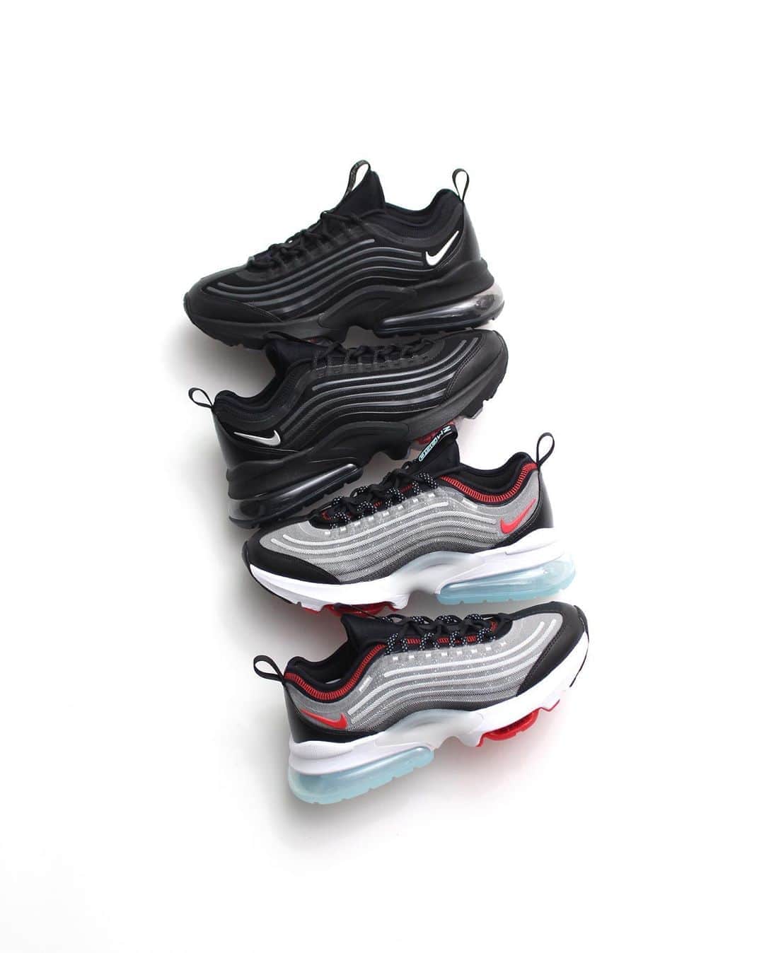 A+Sのインスタグラム：「2020.10. 05 (mon) in store  ■NIKE AIR MAX ZOOM 950 COLOR : BLACK, WHITE×RED SIZE : 26.0cm - 29.0cm PRICE : ¥19,500 (+TAX)  伝統からインスピレーションを得た機能と最新のイノベーションをミックスすることで、エア マックス 95を称えた前衛的なシルエット。外側に接合されたTPIの波状のグラデーションカラーと軽量のメッシュ素材が、ヒントにした90年代半ばのスタイルをさりげなく想起させる。さらに、270 MAX AIRと前足部の2つのビジブルZOOM AIRユニットが、従来のデザインにはない履き心地を生み出している。   An avant-garde silhouette that honors the Air Max 95 by mixing tradition-inspired features with the latest innovations. TPI's wavy gradient color and lightweight mesh material bonded to the outside subtly remind us of the mid-'90s style inspired by it. In addition, the 270 MAX AIR and two visible ZOOM AIR units on the forefoot create a comfort not found in traditional designs.  #NIKE #NIKEAIR #NIKEAIRMAX #NIKEAIRMAXZOOM950」