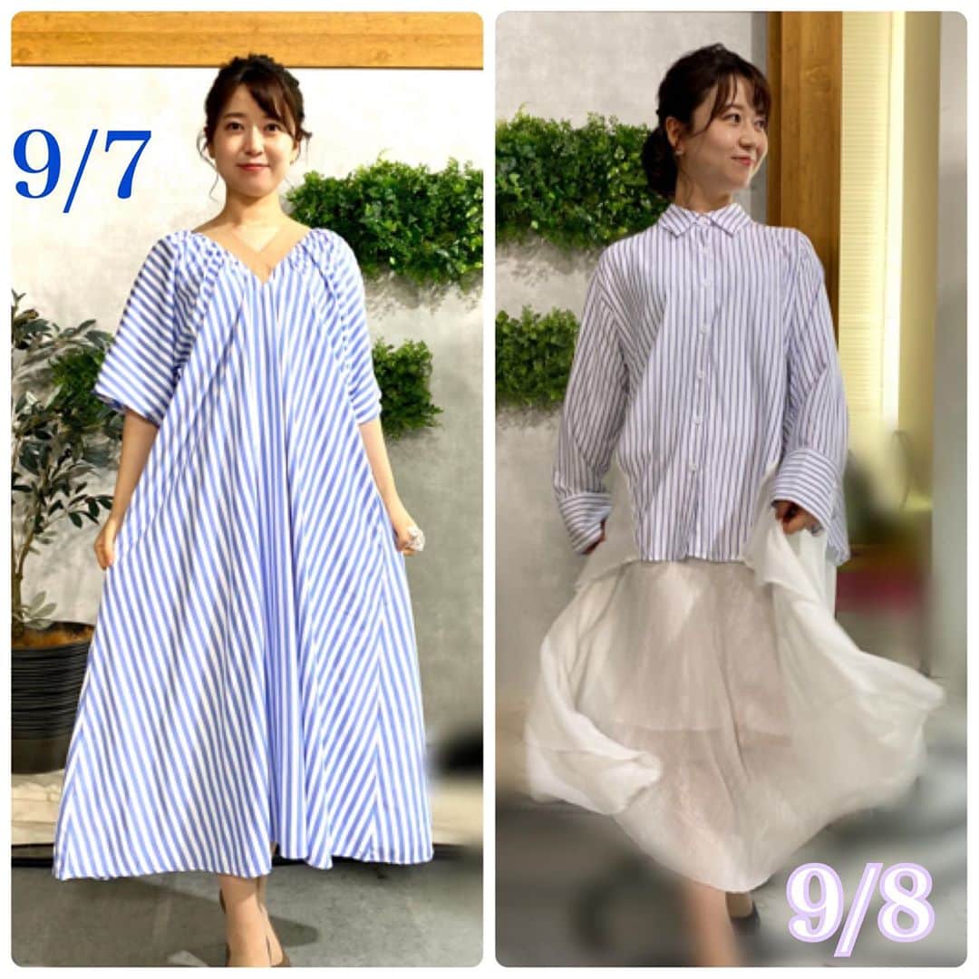 のインスタグラム：「2020.09.07(月) &8(火) #日テレバゲット #衣装  #ワンピース  #シャツ　#スカート @galanos_official  #GALANOS  #日テレ #テレビ衣装 #気象予報士 #お天気キャスター #気象キャスター  #weathercaster #weatherforecaster  #今日の衣装　#きょうの衣装　#今日の服 #今日のコーデ　#今日のスタイリング  #コーディネート　#153cmコーデ #低身長コーデ  #ootd #ootdfashion #ootdstyle  #fashion」