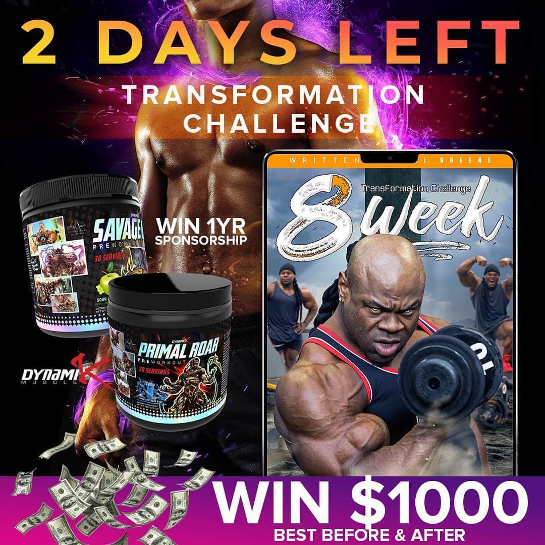 カイ・グリーンのインスタグラム：「🔥LAST 2 DAYS TO ENTER!! This Is It Ya’ll....My 8 Week Challenge Is Coming To A Close As We Approach The 48 Hour Mark!! The ⏰ Is Tickin — Have You Entered Yet?  🔥The Best Transformation WILL WIN $1,000 & A 1 Year @Dynamikmuscle Sponsorship  💥 💥 WHAT YOU GET 💥 💥 👉🏾A FULL 8 WEEK PROGRAM - Giving you all the tools (Diet/Training) you need to make BIG CHANGES in your physique!  ✅ 8 Weeks Of Intense Workouts ✅ 8 Week Nutrition / Meal Plan ✅ Daily Text From Me - 5x A Week ✅ Private Facebook Group - It’s Poppin ✅ Entry Open For Male & Female ✅ Yes! Worldwide Entry Available」