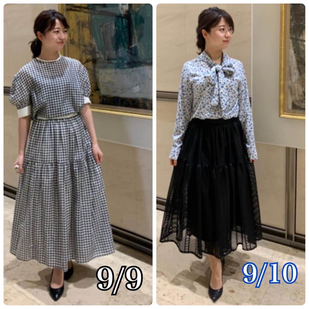 のインスタグラム：「2020.9/9(水)&9/10(木)  #日本テレビ　「バゲット」 #日テレバゲット  #衣装  @obli_official  #obli #セットアップ　#ブラウス　#スカート #日テレ #テレビ衣装  #気象予報士 #お天気キャスター #気象キャスター  #weathercaster #weatherforecaster  #今日の衣装　#きょうの衣装　#今日の服 #今日のコーデ　#今日のスタイリング  #コーディネート　#153cmコーデ #低身長コーデ  #ootd #ootdfashion #ootdstyle  #fashion」