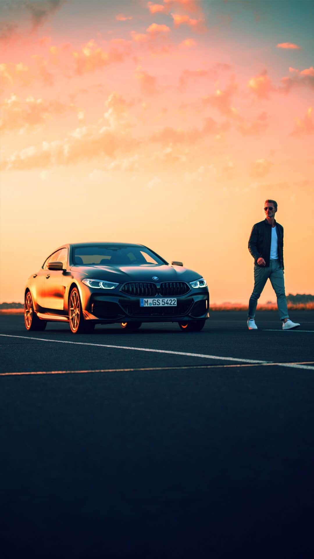 BMWのインスタグラム：「The golden hour. The BMW 8 Series Golden Thunder Edition. #THE8 #BMW #8Series __ BMW M850i xDrive Gran Coupé: Fuel consumption in l/100 km (combined): 10.0–9.9. CO2 emissions in g/km (combined): 229–226. Further information: www.bmw.com/disclaimer.  Acceleration (0-100 km/h): 3.9 s. Power: 390 kW, 530 hp, 750 Nm. Top speed (limited): 250 km/h.」