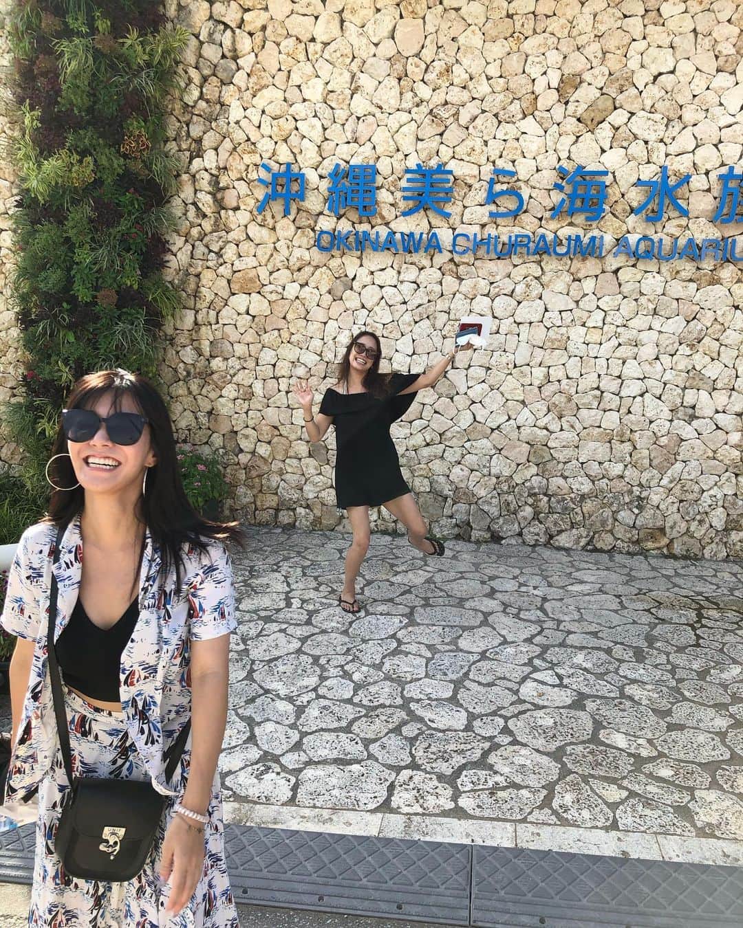夏奈子のインスタグラム：「沖縄にはよく行くのに🐬 美ら海水族館は6年ぶりでした🐟 久しぶりだったけど、大きい水槽にやっぱり感動しました🥺🥺  高さ8.2m、幅22.5m、厚さ60cmの水槽も深海を感じられて素敵🦈  ショーはコロナの影響で中止だったので残念だったけど(コロナめ💢) またいつか見れたらいいな…🐬  海って宇宙よね〜👽 不思議がいっぱい❤️  写真は何故か前に出だして 踊りだした僕。  つられて真似る友達ww  #美ら海水族館 #美ら海 #水族館 #深海 #癒し #お食事中の動画 #海 #沖縄 #ありがとう」