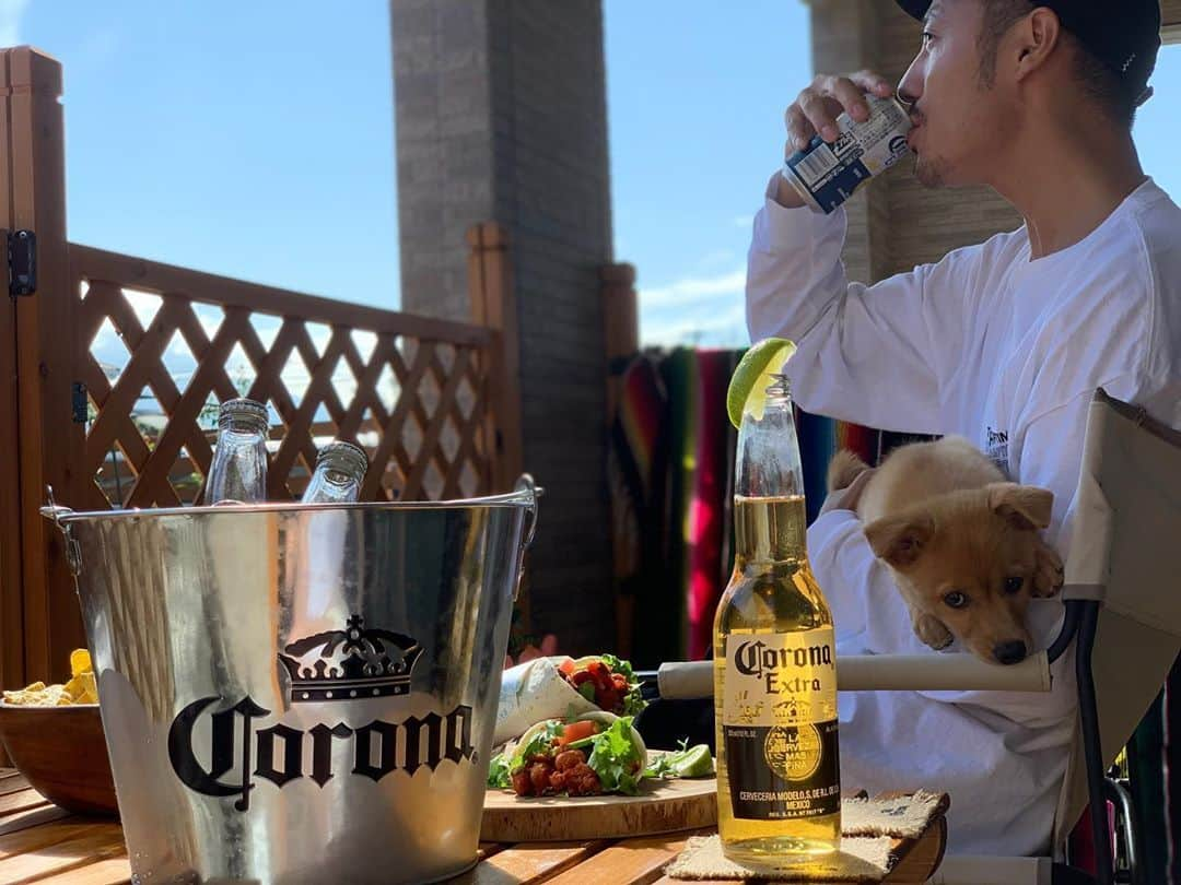 中村貴之さんのインスタグラム写真 - (中村貴之Instagram)「天気がいい昼間から飲むコロナが好きだ。家の庭でも味わえるパラダイス感✌️ そしてブリトーが気になって仕方ないテン様🐕 #コロナビール #パラダイスはすぐそばに #supported」10月4日 19時00分 - taka_brew