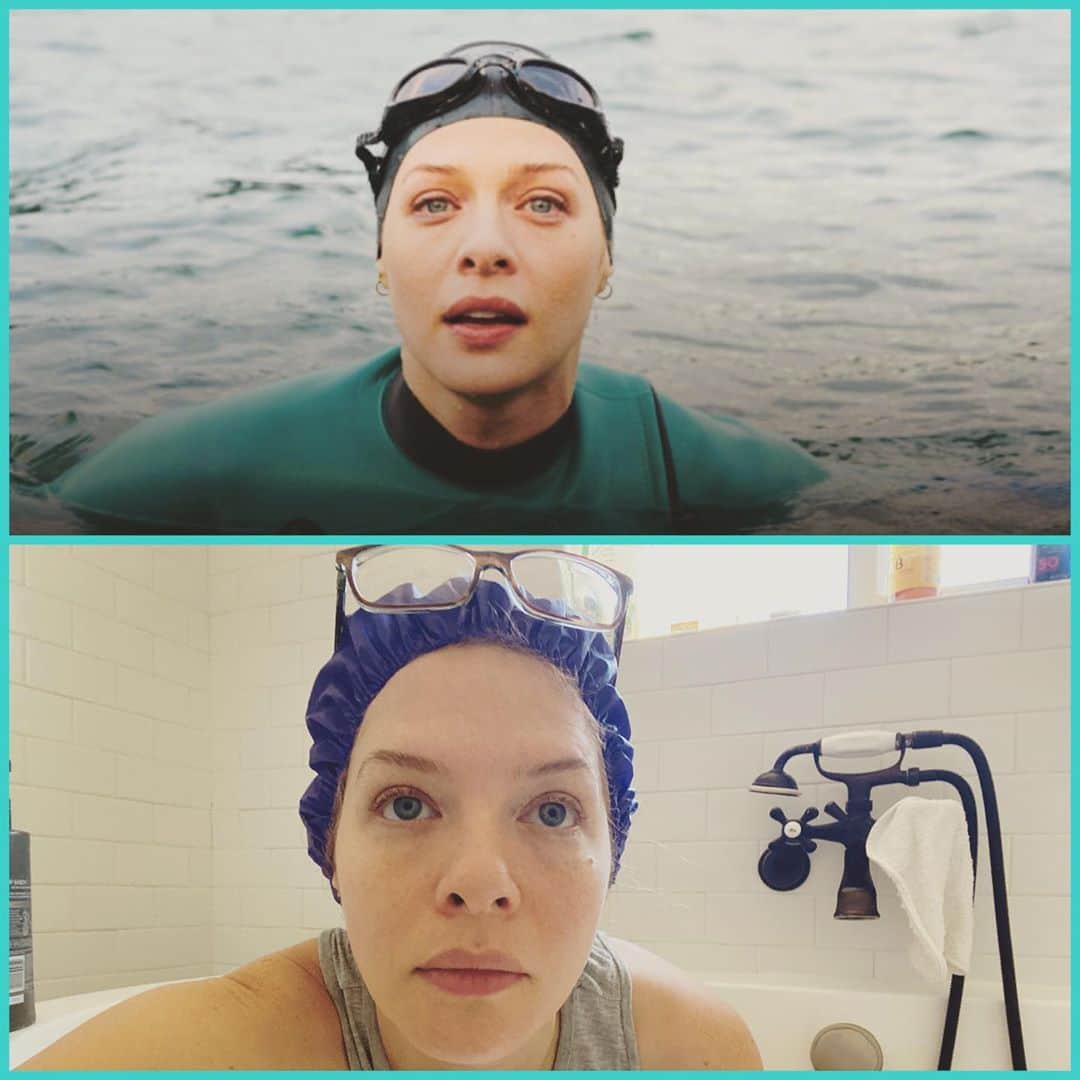 レイチェル・レフィブレのインスタグラム：「I mean, it’s basically the same thing, right?  Okay, in one I’m starring in #TheSounds for @cbc_television & @acorn_tv and swimming in open ocean in New Zealand and in the other I’m in the bathtub in my shower cap and husband’s glasses but I still feel like they’re similar. The Sounds premiers on #CBC tomorrow (Monday 10/5), hope you’ll join us! #whathappenedtoTom?」