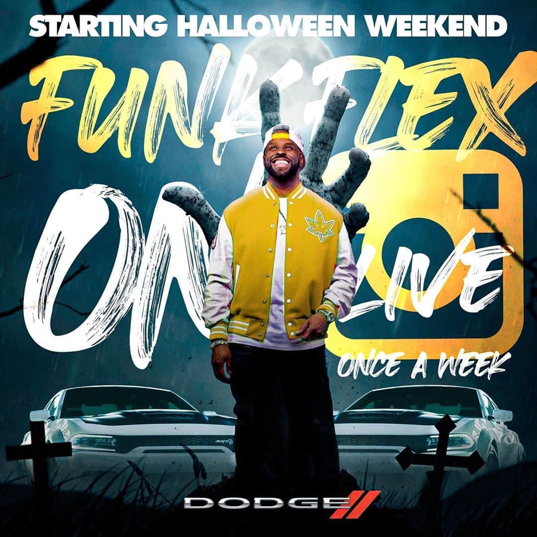 ファンクマスター・フレックスのインスタグラム：「STARTING HALLOWEEN WEEKEND IM ON THE SET ON IG LIVE ONCE A WEEK! EXCLUSIVES, HIPHOP, REGGAE, GUARACHA, REGGAETON AND DEM BOW!  1ST WEEK EXCLUSIVE SONGS!  @frenchmontana  @asapferg  @42_dugggg  @kingvonfrmdao  @juicewrld999   WHAT SONGS YALL WANNA HEAR?」