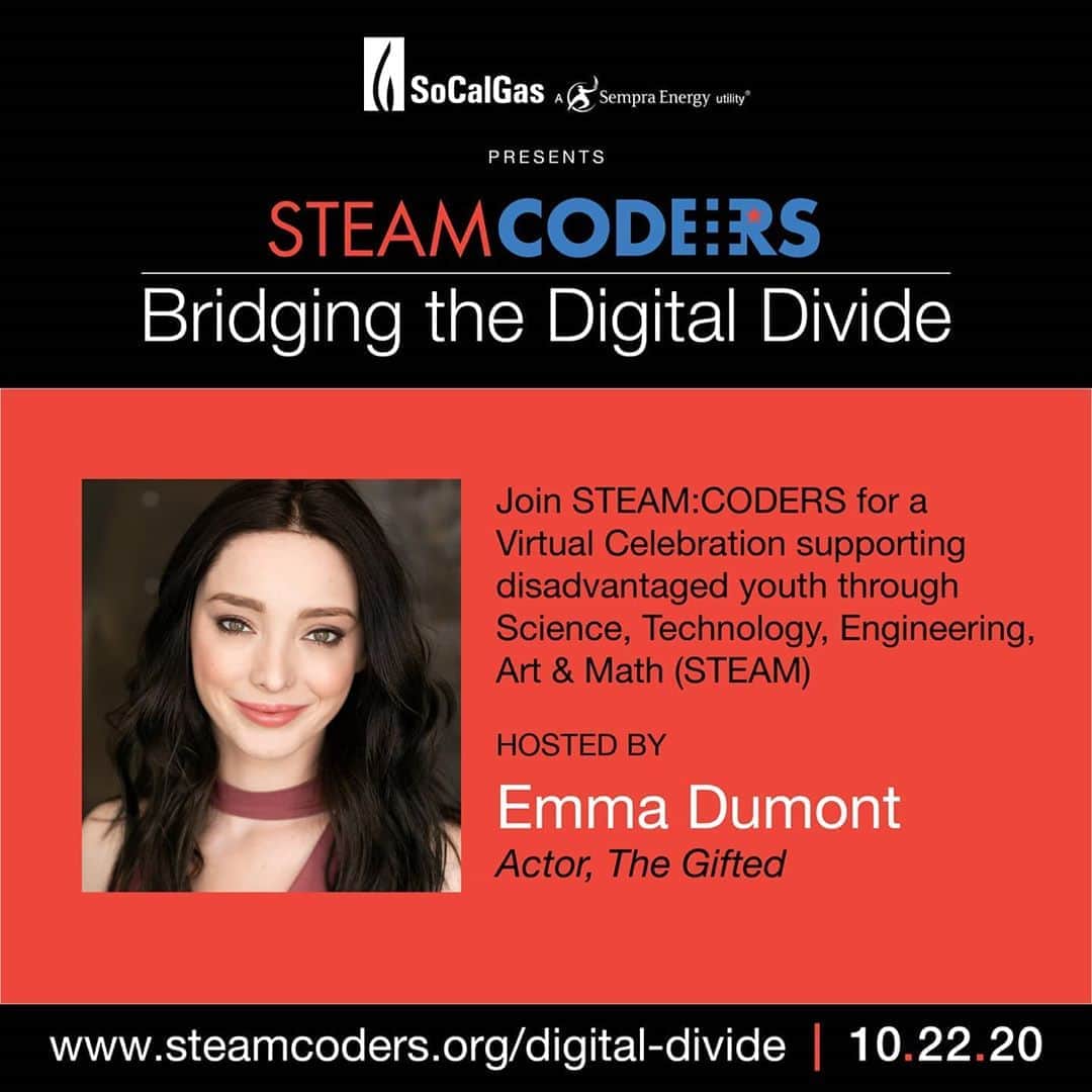 エマ・デュモンのインスタグラム：「Can't wait to host this @steamcoders virtual celebration! 🎉💙🎉❤🎉」