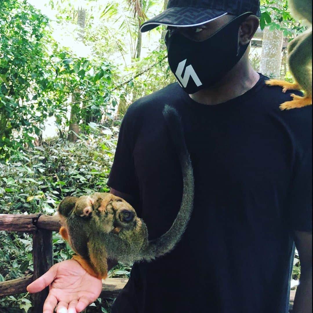 マック・メインのインスタグラム：「What a time what a vacation!!!!! Shoutout to the female squirrel monkey who was determined to get every sunflower seed to feed her newborns!!! And to the beautiful souls of Río San Juan thank you for the love and hospitality!!   PS don’t miss the last video/clip of my departure 😅😅😂😂 #Love2Love🖤 #Nature #Adventure」