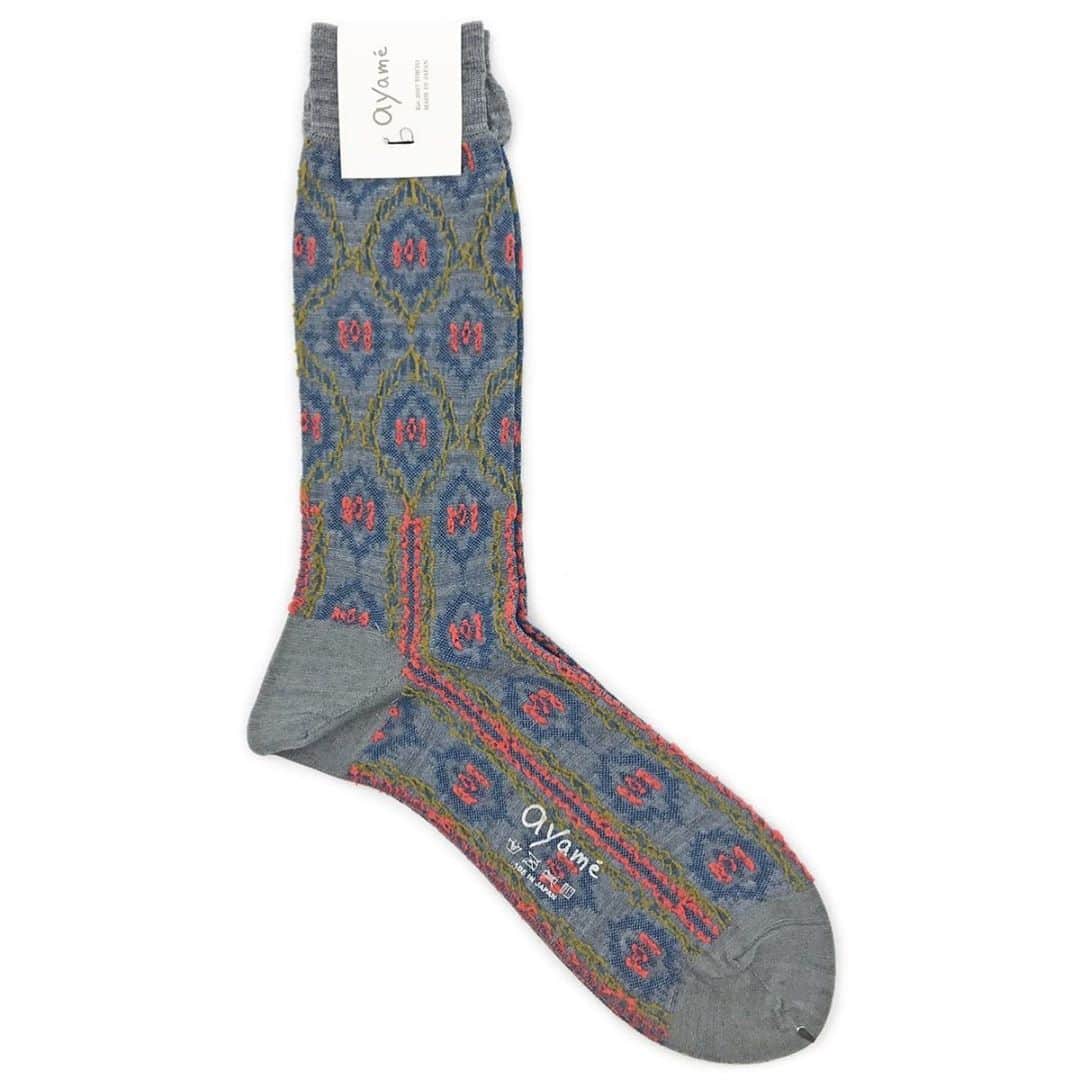 アヤメのインスタグラム：「Moppy “freeway” wool socks😉モッピーウールソックス(メンズ)全4色です🧦　#socksoftheday #ayamesocks #ayamecolorpalette #colorful #reversible #socksofinstagram #くつした」