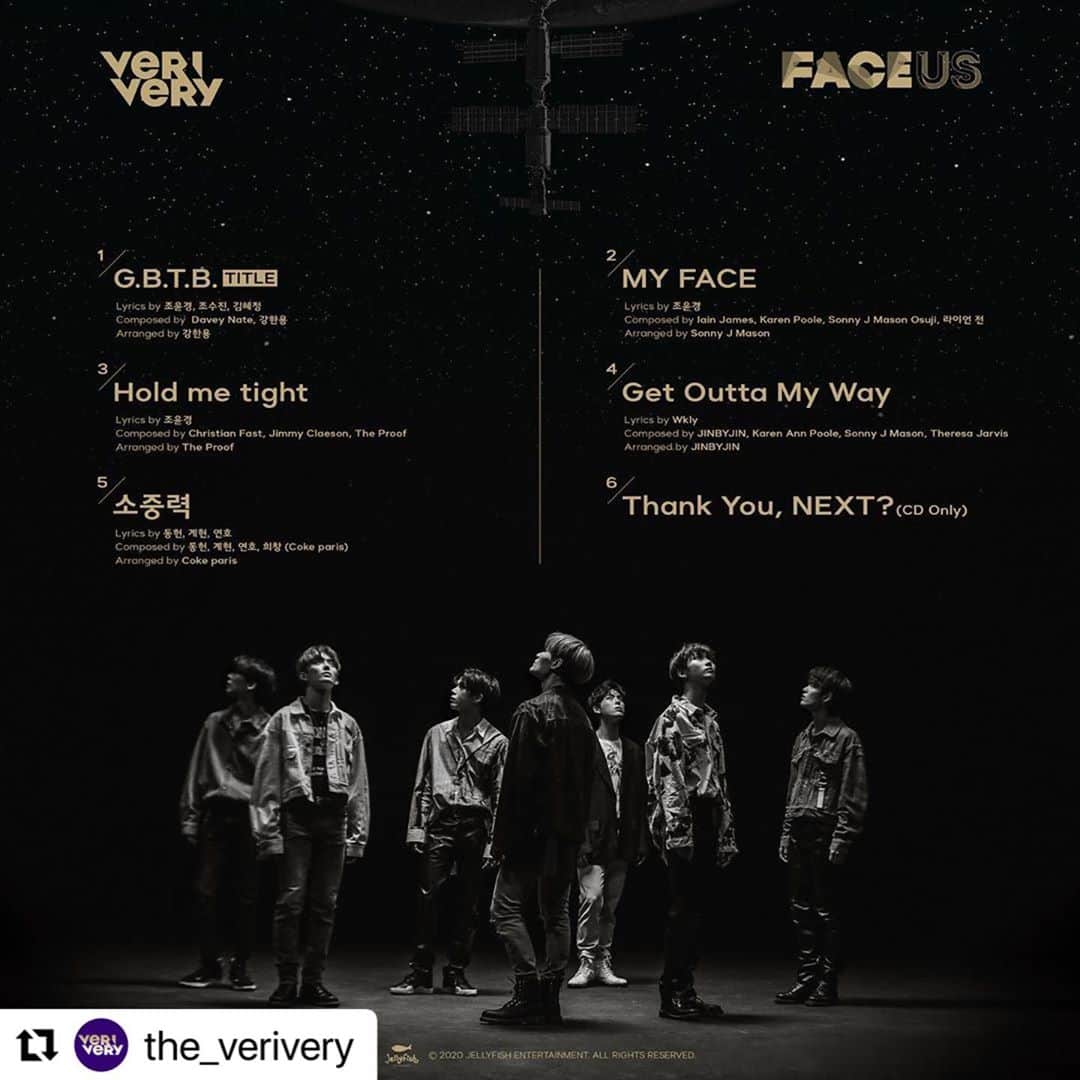 Jellyfish Entertainmentさんのインスタグラム写真 - (Jellyfish EntertainmentInstagram)「#Repost @the_verivery with @make_repost ・・・ . VERIVERY FACE it ep. 03 . 5th MINI ALBUM [FACE US] . Track List . Title Song _ G.B.T.B. "Go Beyond The Barrier" . #VERIVERY #베리베리 #VRVR #FACE_it #FACE_US #GBTB #20201013_6PM」10月6日 0時10分 - jellyfish_stagram