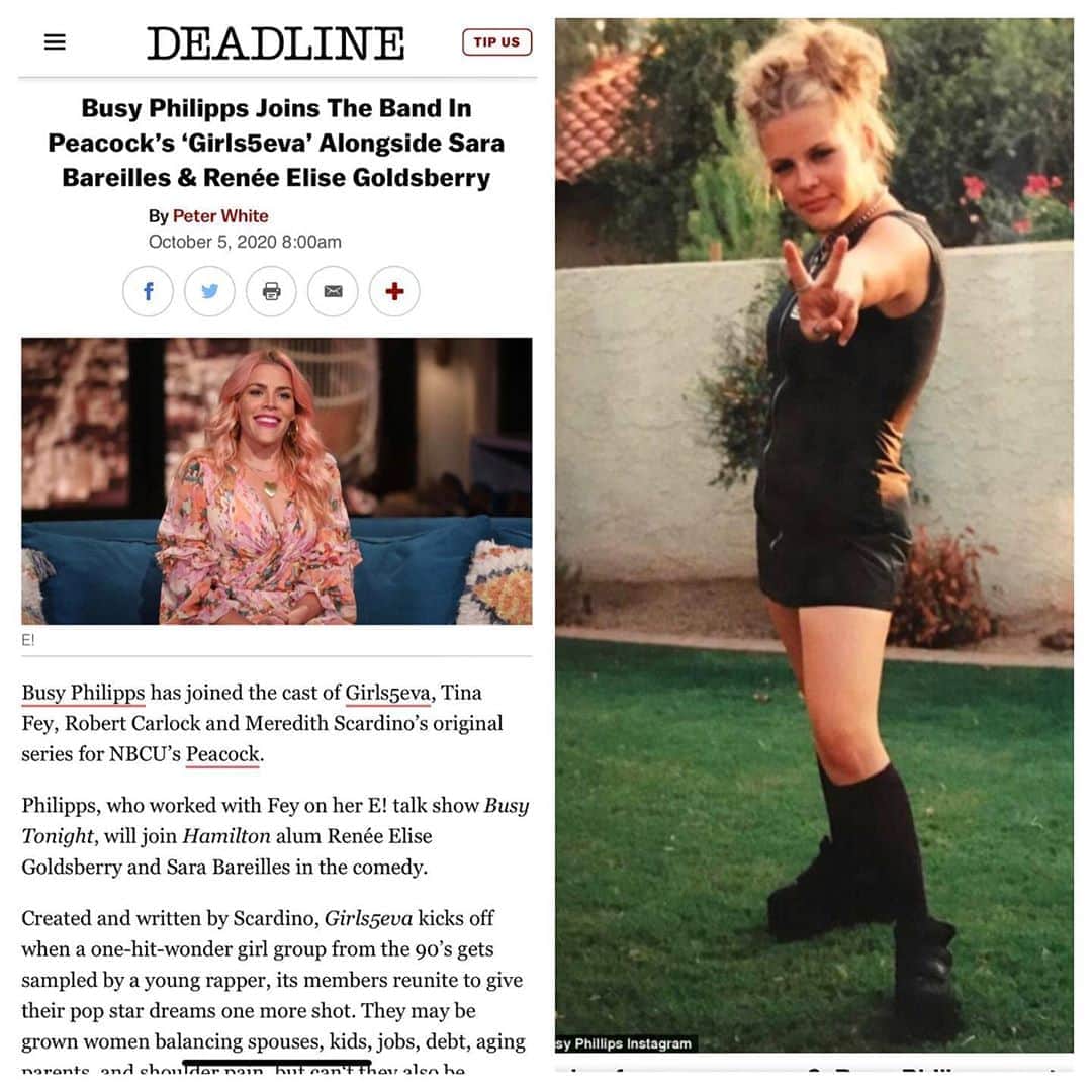 ビジー・フィリップスさんのインスタグラム写真 - (ビジー・フィリップスInstagram)「A TRUE STORY in 2 parts(maybe more) HERE IS THE OFFICIAL ANNOUNCEMENT that I am joining the incredible @sarabareilles & @reneeelisegoldsberry in #girls5eva for @peacocktv - a new comedy brought to you by Robert Carlock, Meredith Scardino and (yes you all guessed it) Tina Fey! To say there was no way I could say no to this part, one needs to look no further than what I wore to the Spice Girls World Tour in 1998. THIS WEEK ON THE PODCAST, I will tell you the WHOLE story of how it happened because it IS kinda wild and witchy! Ok! Yay! ✨✨✨✨✨GIRLS 5 EVA! (Cause 5 is one more than 4) ✨✨✨✨」10月6日 0時33分 - busyphilipps
