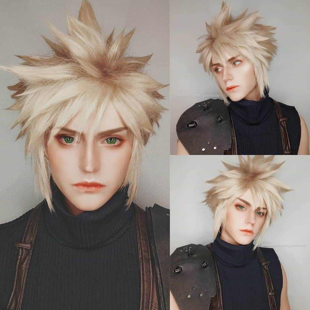 Gesha Petrovichのインスタグラム：「After 5 or 6 year 😂😂😂😂 Just hope im not the only one who have well done  cosplay at home,but never wear  them by years . Now #FF7 again in trend 😂😂😂😂😂😂😂😂😂🙃🙃🙃🙃🙃 Cloud not my fav character but decided start from him xD Coming soon calendar 2021(what cos you wanna see inside?) and New  photobook.) Stay tuned fo updates😉🙏 Wig @geshacos This pics available for Patreon family❤️」