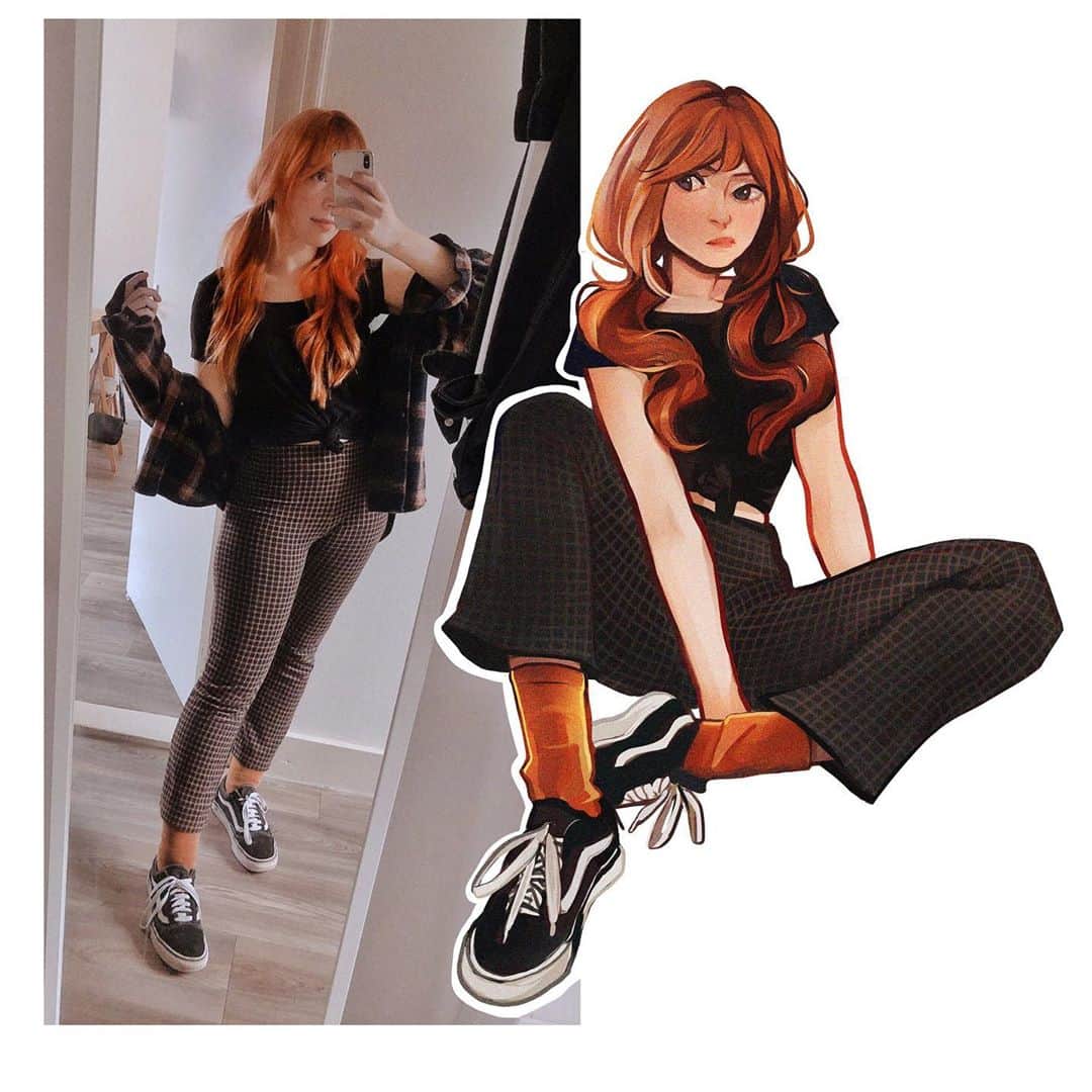 Laura Brouwersのインスタグラム：「First autumn ootd ! It’s so gloomy but I’m enjoying the cozy movie nights~ (recommend me some spooky movies for october please!!) i drew this partially on stream but finally finished it today cause im done with freelance jobs for a bit which means I’m gonna stream more for fun and take a bit of a work break while still hanging out with you guys hehe. I’m starting it now if you wanna join, the link is in my bio!」