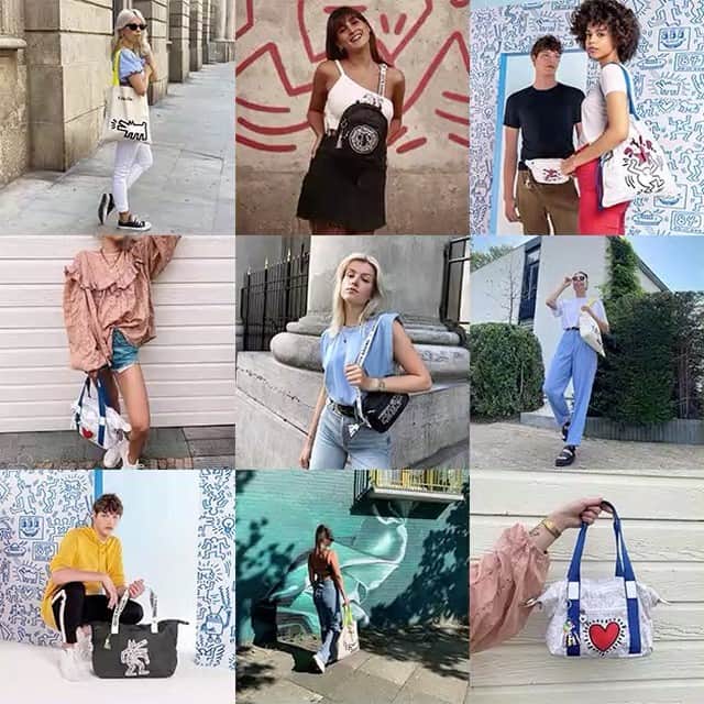 のインスタグラム：「ART IS FOR EVERYONE 💡 Kipling x Keith Haring is a collection for all of us #LiveLight #KeithHaring #popart #polaroid」