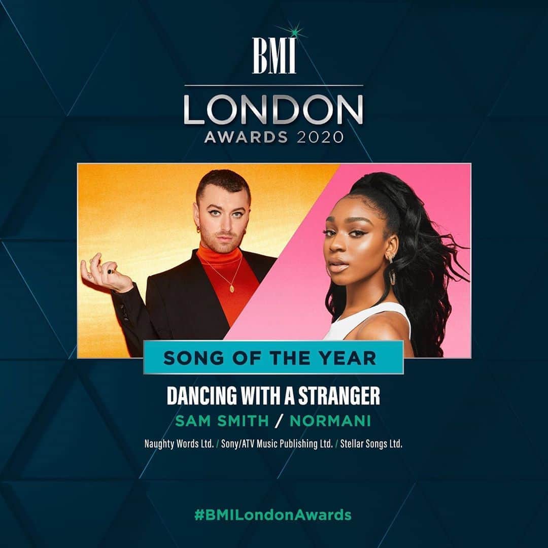 Broadcast Music, Inc.さんのインスタグラム写真 - (Broadcast Music, Inc.Instagram)「Give it up for @SamSmith and @Normani for winning this year’s #BMILondonAwards Song of the Year Award for “Dancing with a Stranger!” 👏👏 Tap the link in our bio to see our full virtual experience.」10月5日 17時01分 - bmi