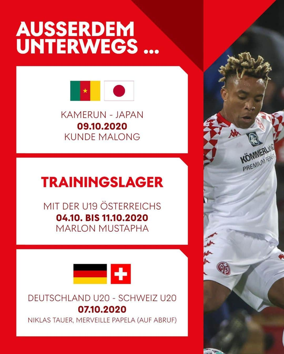 1.FSVマインツ05さんのインスタグラム写真 - (1.FSVマインツ05Instagram)「🔴 Länderspielpause! ⚪️  Diese 11 Jungs sind in den kommenden 14 Tagen mit ihren Nationalmannschaften unterwegs! 👉  #mainz05 #m05 #mainzerinternational #länderspielpause」10月5日 19時30分 - 1fsvmainz05